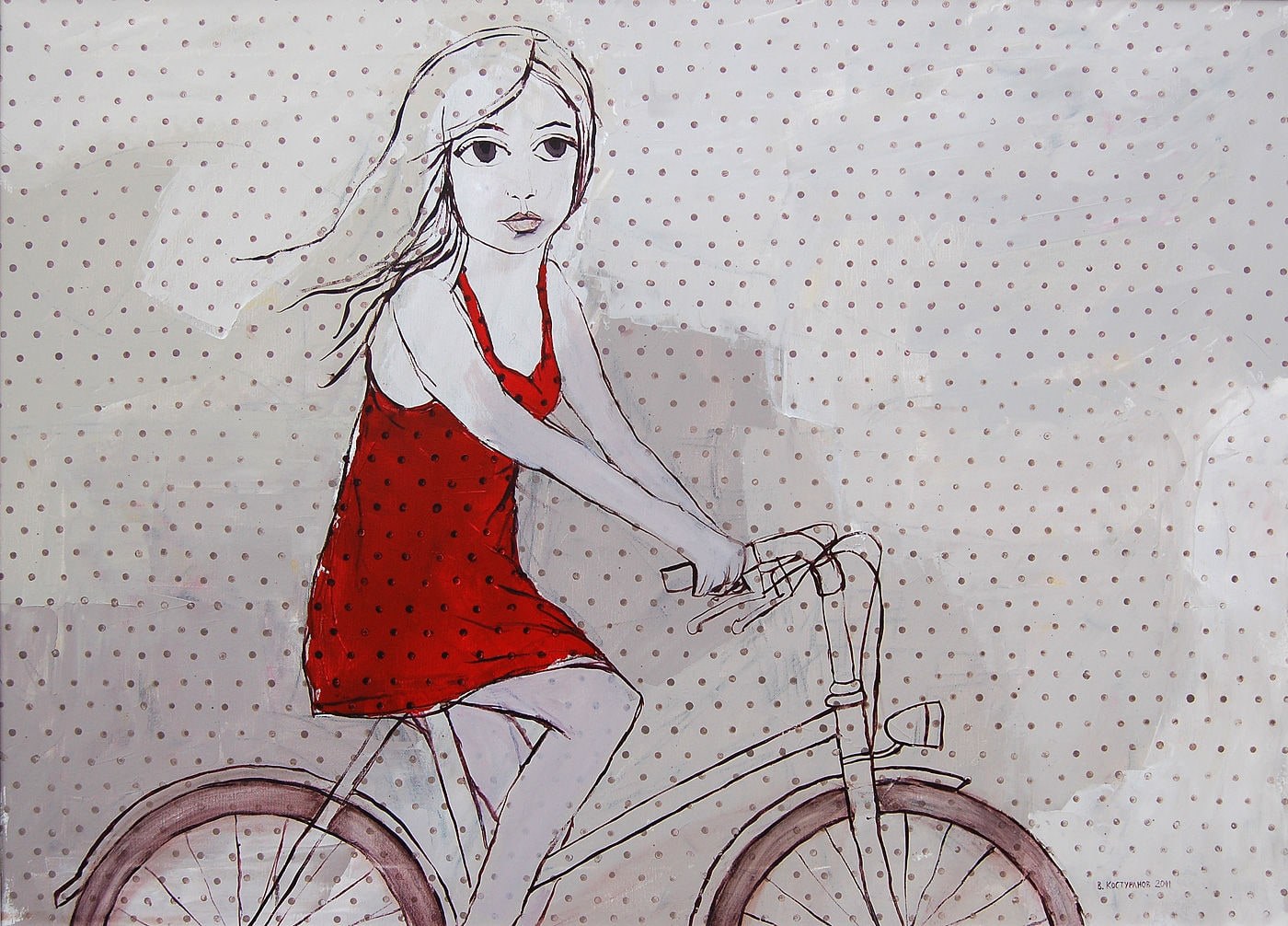 Girl on a bicycle Painting