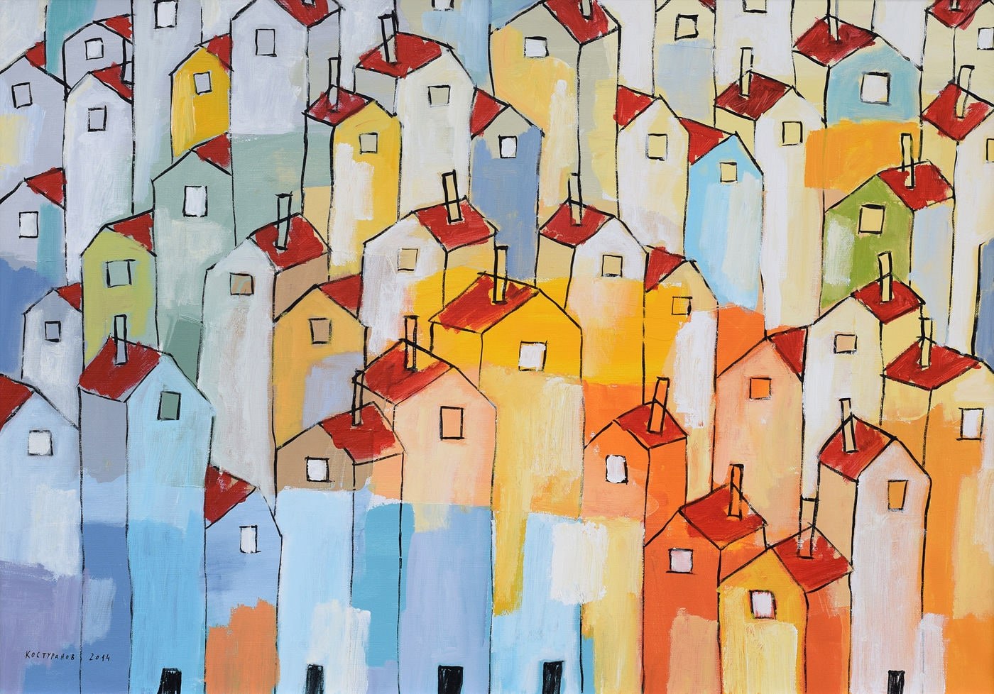 Flock of houses 2 Painting