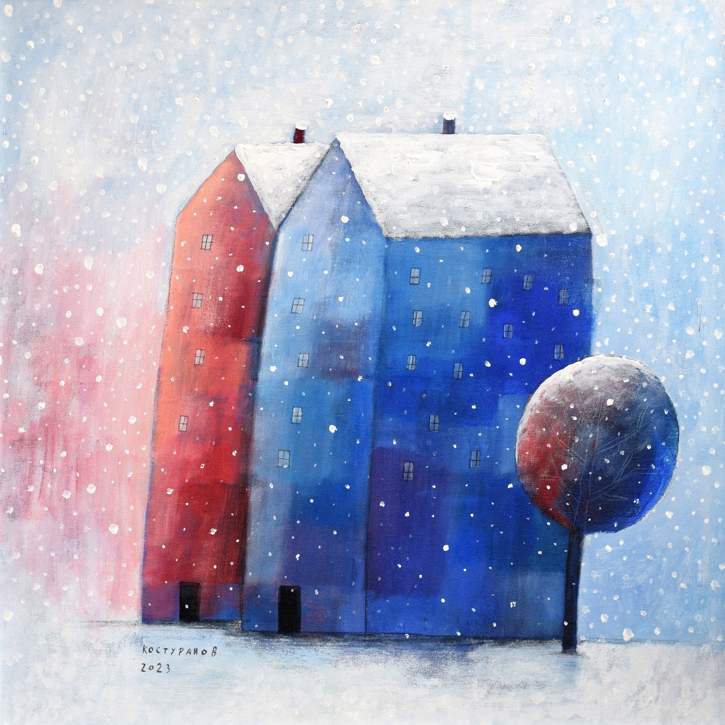 Snowy Houses Painting